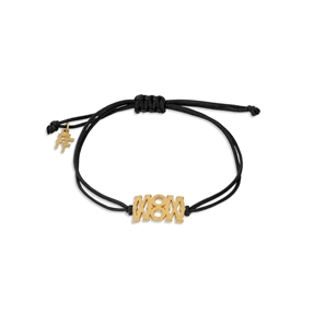 Fashionable.Me black cord bracelet with matte gold plated word 