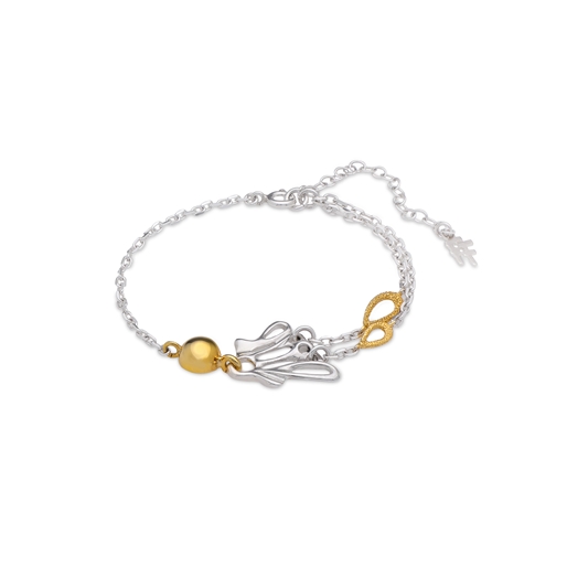 Winged Spirit bicolor silver chain bracelet with wing motif-