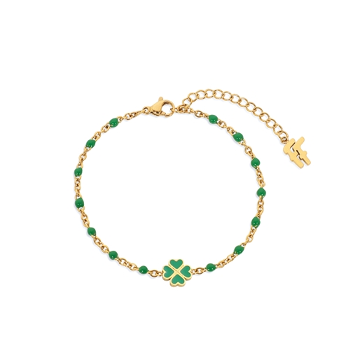 Blissful Heart4Heart gold plated chain bracelet with green enamel and motif-