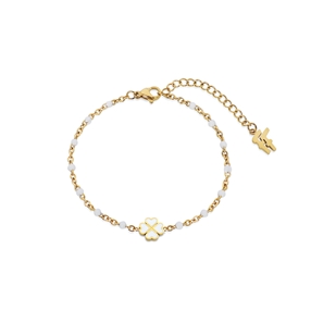 Blissful Heart4Heart gold plated chain bracelet with white enamel and motif-