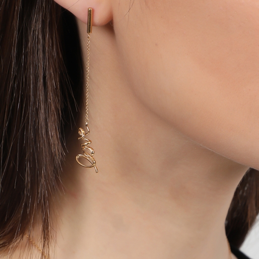 Melting Heart gold plated chain earrings with love motif  -