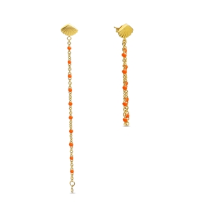 Mare Bello gold plated chain earrings with coral enamel-