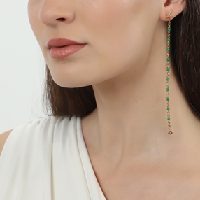 Mare Bello gold plated chain earrings with green enamel-