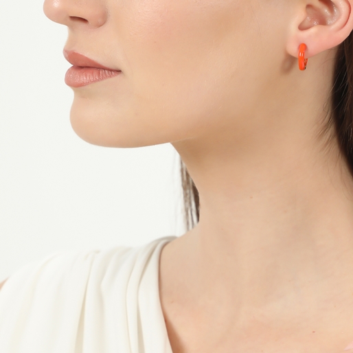 Mare Bello gold plated hoops with coral enamel and shell-