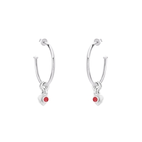 Fashionable.Me small silver hoops with heart and red round charms-