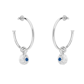 Fashionable.Me large silver hoops with sphere and blue round charms-