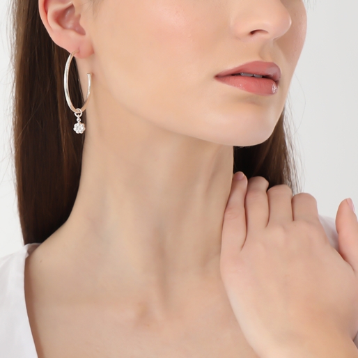 Fashionable.Me large silver hoops with cross and flower charms-