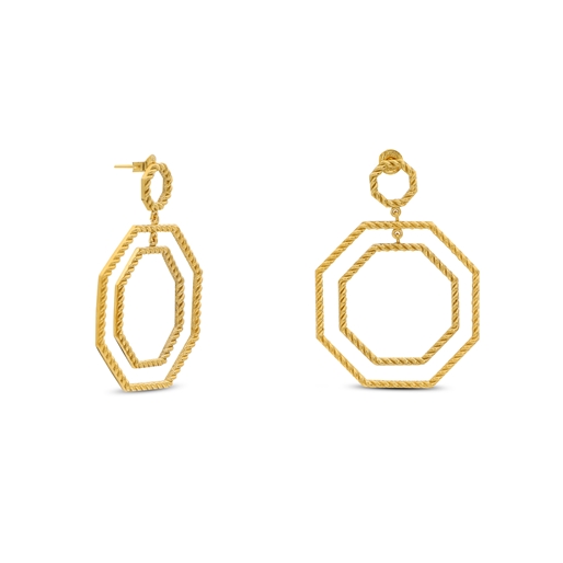 Vivid Symmetries dangle gold plated earrings with hexagons-