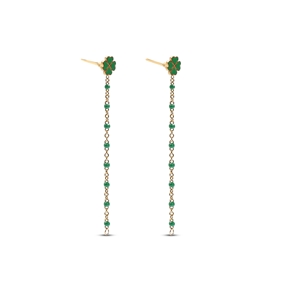 Blissful Heart4Heart gold plated chain earrings with green enamel-