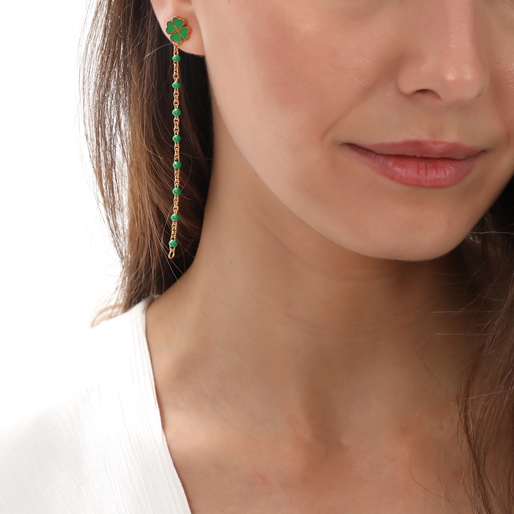 Blissful Heart4Heart gold plated chain earrings with green enamel-