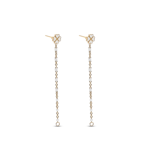 Blissful Heart4Heart gold plated chain earrings with white enamel-