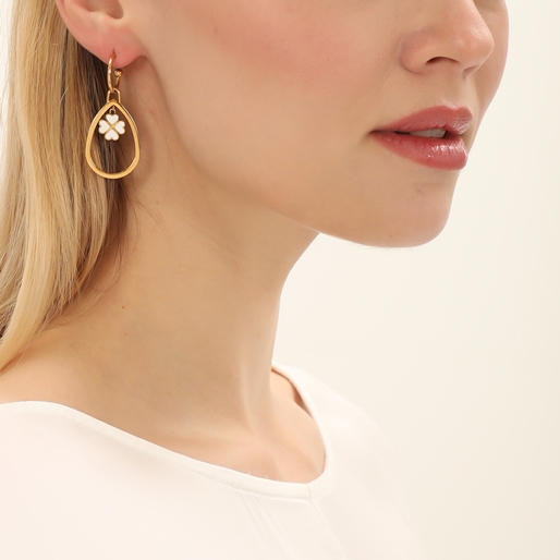 Blissful Heart4Heart gold plated earrings asymmetric motifs and white enamel-