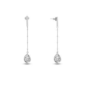 Flowing Aura silver dangle earrings with chain and drop motif-