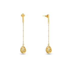 Flowing Aura gold plated dangle earrings with chain and drop motif-