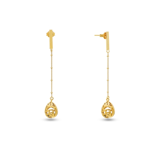 Flowing Aura gold plated dangle earrings with chain and drop motif-