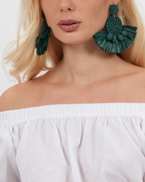 Rustic Illusion dangle earrings green raffia fan shape-