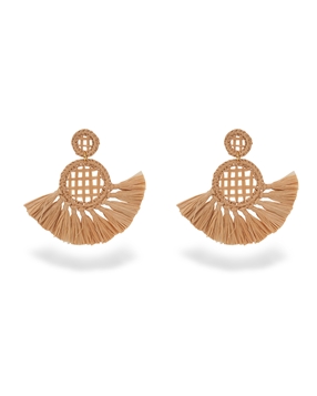 Rustic Illusion dangle earrings beige raffia fan shape-