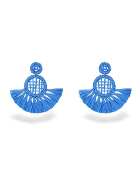 Rustic Illusion dangle earrings blue raffia fan shape-