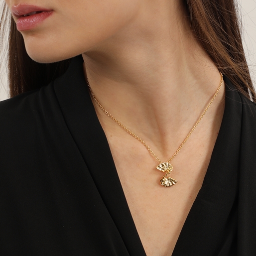 Ruffle glam gold plated short chain necklace wavy irregular motif-