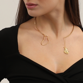 Ruffle glam gold plated choker necklace wavy petal motif-