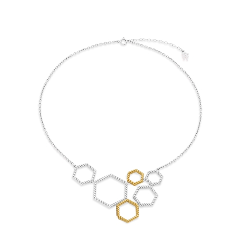 Vivid Symmetries short silver necklace with hexagons pattern-