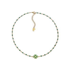 Blissful Heart4Heart short gold plated necklace green enamel and motif-