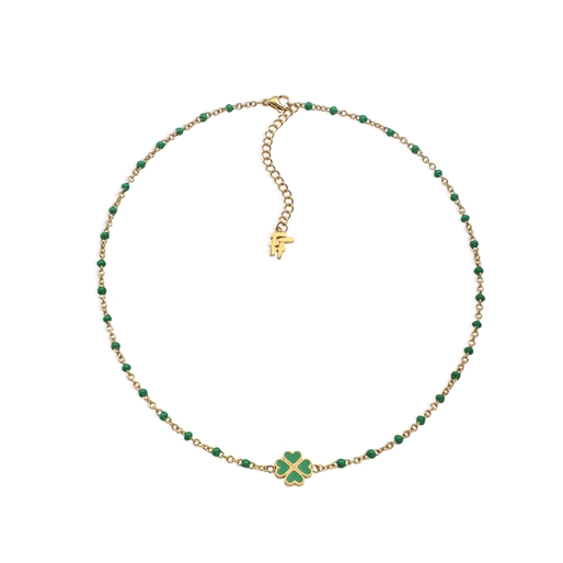 Blissful Heart4Heart short gold plated necklace green enamel and motif-