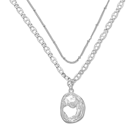 Fluid Contour short silvery chain necklace irregural hanging motif-