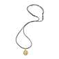Flowing Aura long cord necklace with perforated gold plated drop motif-
