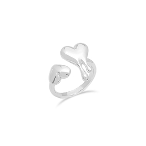 Melting Heart silver ring with two hearts-