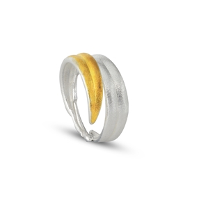 Anima Olea bi-color ring with olive leaves-