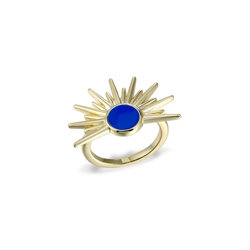 Shine on me gold plated ring with sunray and blue enamel-
