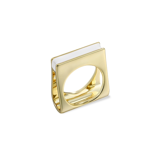 Dreaming Mood gold plated ring with ivory enamel-