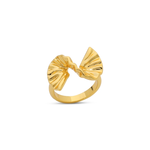 Ruffle glam gold plated ring with wavy irregular motif-