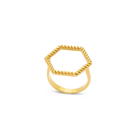 Vivid Symmetries thin gold plated ring with hexagon-