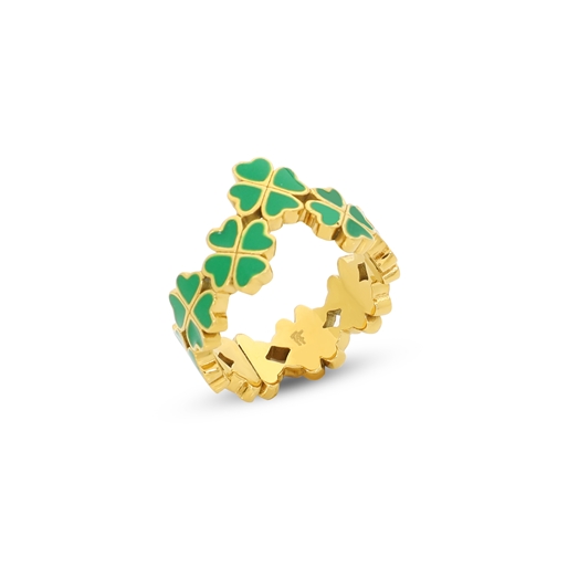 Blissful Heart4Heart gold plated ring with green enamel-