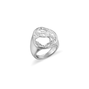 Fluid Contour silvery ring with irregular motif-