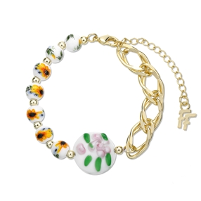 Dreaming Mood chain bracelet with ceramic beads and acrylic stone-