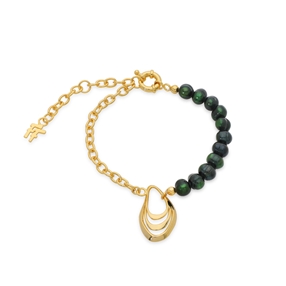 Treasure Lust gold plated chain bracelet green pearls and shell-