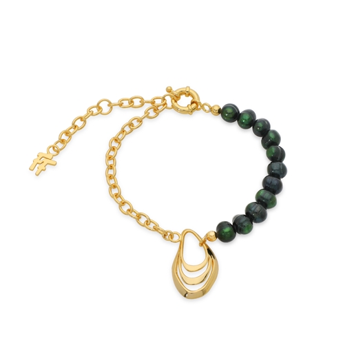 Treasure Lust gold plated chain bracelet green pearls and shell-