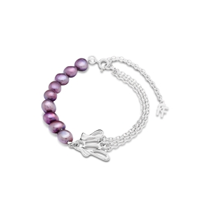 Winged Spirit silver chain bracelet with pearls and wing motif-