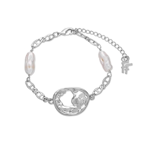 Fluid Contour silvery chain bracelet irregular motif-