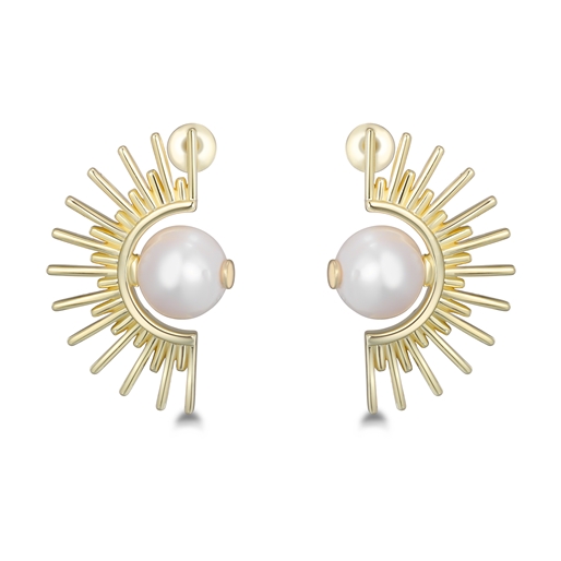 Shine on me gold plated earrings sunray motif and pearl-