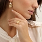 Ruffle glam gold plated dangle earrings wavy petal motif and pearl-