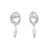 Fluid Contour silvery dangle earrings irregular motif and pearl