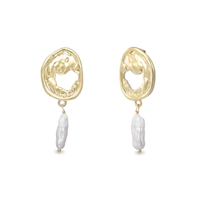 Fluid Contour gold plated dangle earrings irregular motif and pearl-
