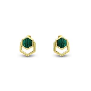 Chic Allure gold plated studs with green hexagon stone-