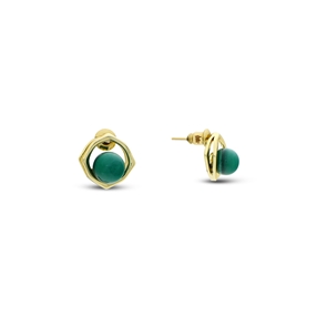 Chic Allure επίχρυσα καρφωτά σκουλαρίκια με στρογγυλή πράσινη πέτρα-