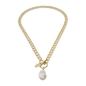 The Chain Addiction short gold plated necklace with pearl motif and toggle clasp -