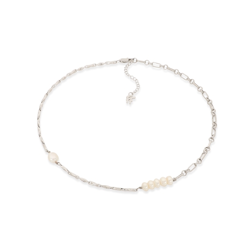 The Chain Addiction short silvery chain necklace with pearls-